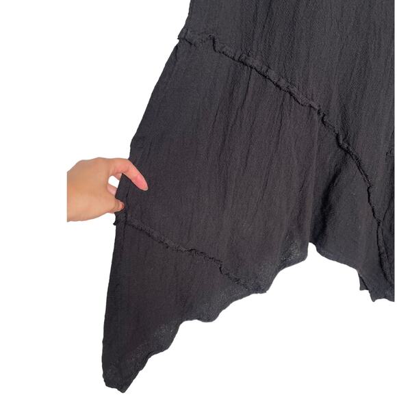 Drawstrings of Malibu XS Lagenlook Tunic Travel Dress 100% Cotton Flowy Black - Picture 2 of 8